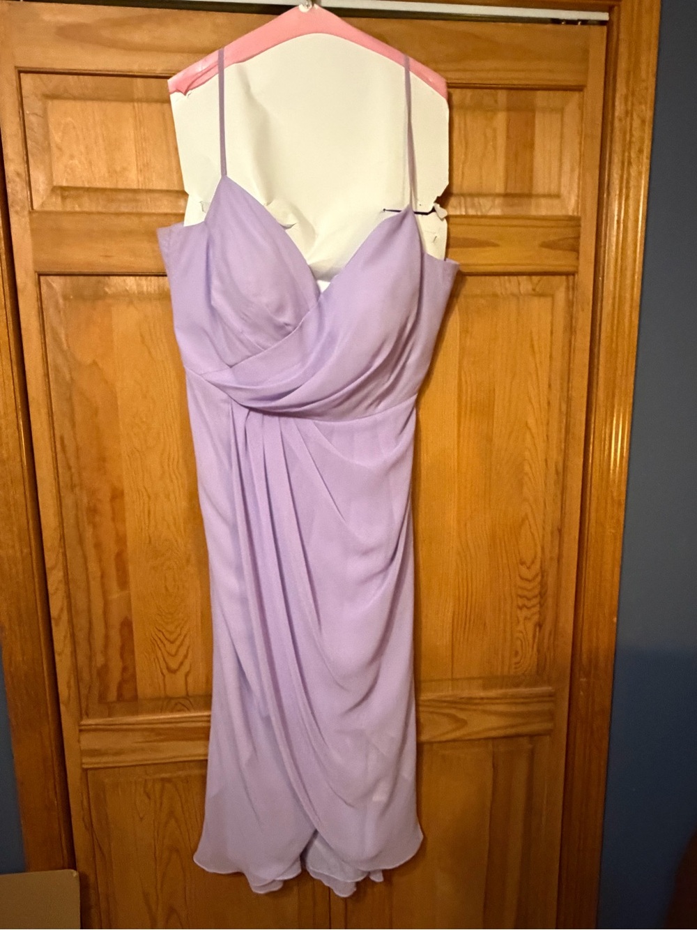 Lilac Draped Spaghetti-Strap Midi Dress